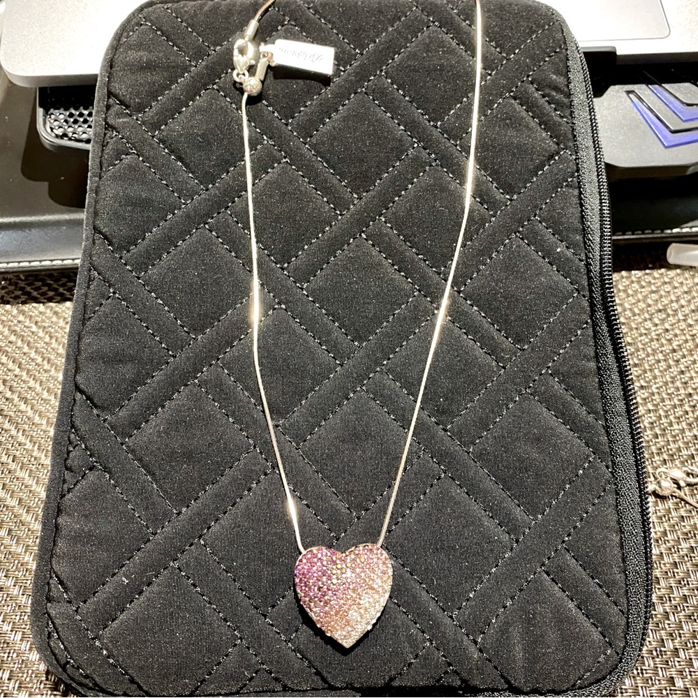 BRIGHTON Glissando Necklace Silver - Pink Crystals Heart - NWT